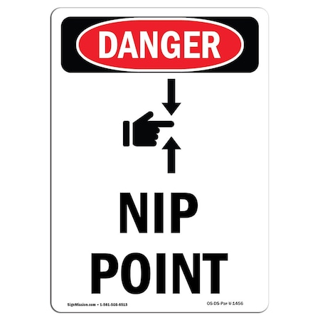 OSHA Danger Sign, Nip Point, 14in X 10in Decal